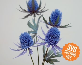 3D Flower SVG, Sea Holly or Eryngium Paper Flower Template and Tutorial for Cricut & Silhouette Cutting Machines