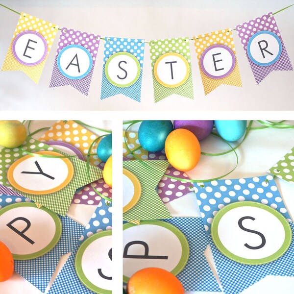 Printable Easter Banner in Pastel Dots & Gingham (PDF)