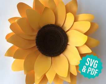 Paper Flower, Large 3D Sunflower Template & Tutorial | SVG for Silhouette or Cricut Cutting Machines or PDF for Hand Cutting