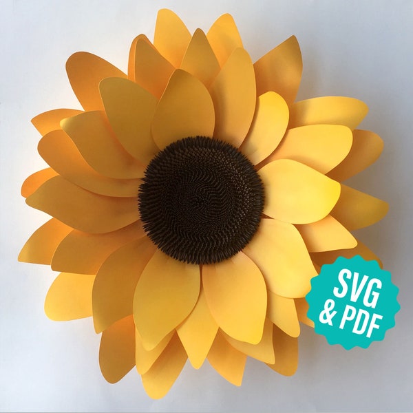 Paper Flower, Large 3D Sunflower Template & Tutorial | SVG for Silhouette or Cricut Cutting Machines or PDF for Hand Cutting