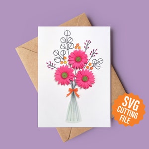 3D Flower Card, Gerbera Daisy Greeting Card SVG Template for Cricut and Silhouette Cutting Machines | Birthday Card SVG