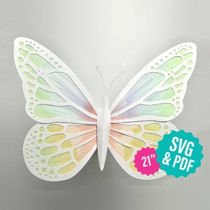 Modelo de borboleta de papel grande faça você mesmo para máquinas de corte Cricut e Silhouette (SVG, DXF, pdf)