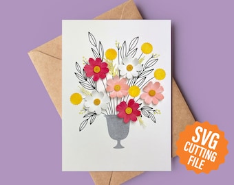 3D Blumen Karte, Kosmos Grußkarte SVG Vorlage für Cricut und Silhouette Schneidemaschinen (digitaler Download)