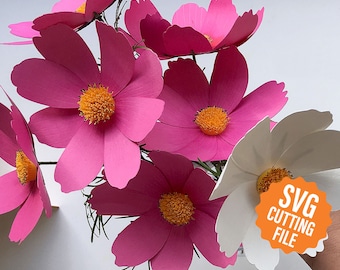 Cosmos 3D Paper Flower Template & Tutorial, SVG Template for Cricut and Silhouette Cutting Machines (SVG, DXF)