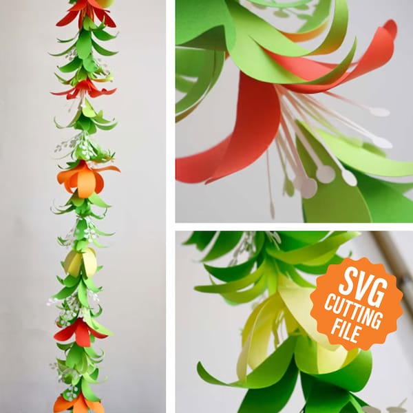 Paper Flower Garland Template for Silhouette, Cricut or Hand Cutting (SVG, DXF, PDF)