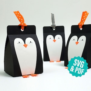 Caja de favor de pingüino DIY, plantilla SVG para máquinas de corte Cricut y Silhouette