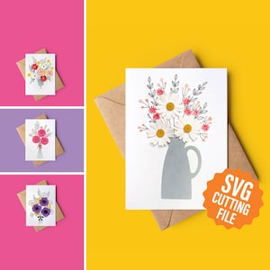Bundle: 3D Blumenkarten, vier Grußkarten SVG-Vorlagen für Cricut und Silhouette-Schneidemaschinen