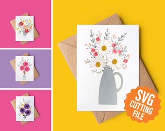 Bundle: 3D Blumenkarten, vier Grußkarten SVG-Vorlagen für Cricut und Silhouette-Schneidemaschinen