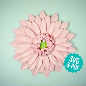 Grote papieren bloemsjabloon, Gerbera Daisy voor handsnijden, silhouet of Cricut (SVG, PDF)