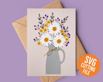 3D Flower Card, Daisy Greeting Card SVG Template for Cricut and Silhouette Cutting Machines | Mother's Day Card SVG | Birthday Card SVG