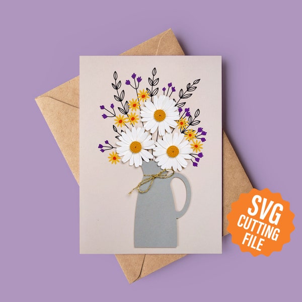 3D Flower Card, Daisy Greeting Card SVG Template for Cricut and Silhouette Cutting Machines | Mother's Day Card SVG | Birthday Card SVG