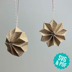 Papieren ornament SVG, geplooid geometrisch kerstornament met ster voor snijmachines