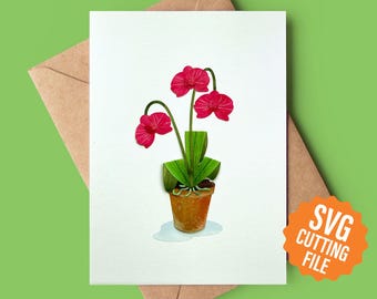 Flower Card, Orchid Greeting Card SVG Template for Cricut and Silhouette Cutting Machines or Craft Lasers