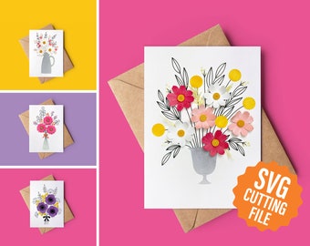 Bundle: 3D Flower Cards, Four Greeting Card SVG Templates for Cricut and Silhouette Cutting Machines