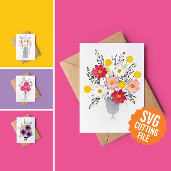 Bundle: 3D Flower Cards, Four Greeting Card SVG Templates for Cricut and Silhouette Cutting Machines