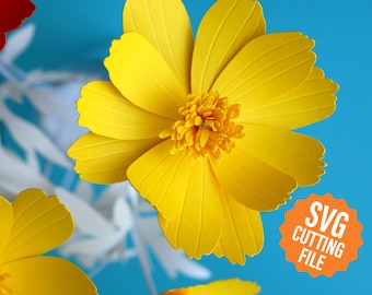 3D Paper Flower SVG, Dwarf Cosmos SVG Template for Cricut or Silhouette Cutting Machines
