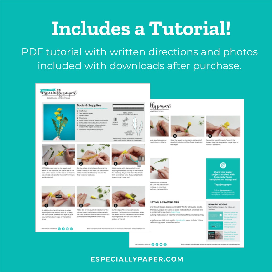 Paper Flower Dandelion Template & Tutorial SVG for Cricut Etsy