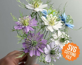 3D Flower SVG Template and Tutorial, Paper Love-in-a-Mist for Cricut and Silhouette Cutting Machines