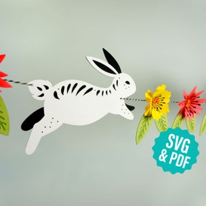 DIY Easter Bunny & Flower Garland Template for Cutting Machines or Hand Cutting | DIY Easter Decor | Paper Craft (svg, pdf)