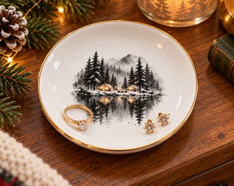 Weihnachtsschmuckschale für Camping am See, Motiv: Campingplatz (Keramik, Goldrand)