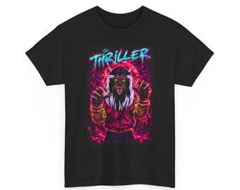 80s Pop Horror Werewolf Graphic Tee | Neon Monster Thriller T-Shirt (Heavy Cotton)