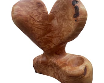 Handcrafted Maple Burl Twisted Heart Sculpture, One-of-a-Kind Murfitt Piece (6" H x 4.5" W)