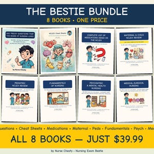 NCLEX Bundle: 8 Books — 600 Tricky Questions, Cheat Sheets, Medications, Maternal, Peds, Fundamentals, Psych, Med-Surg | RN Study Guide Pdf