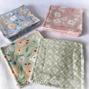 Floral Fabric Coasters: Handmade Reversible Quilted Coasters, Set of 4