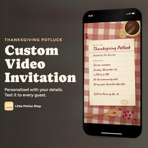 Einladungsvideo für das Thanksgiving-Potluck, fertig für Sie, personalisierte Rezeptkarte (animiertes MP4)