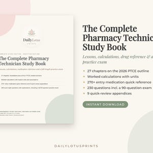 Lernbuch für Apothekenfachkräfte 2026: PTCE-Vorbereitung und Übungsprüfung mit 90 Fragen, druckbare PDF-Datei