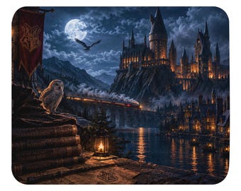 Tapis de Souris Magique – Château Fantastique & Lune – Gaming, Fantasy Décoration – 8,7 × 7,1 pouces
