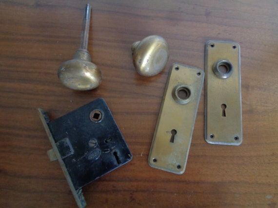 Brass Door Knobs With Door Plates And Lock Vintage Brass Etsy