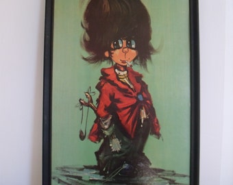 Vintage Mid Century Wall Hanging of Smoking Boy with Slingshot