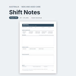 Support Worker Shift Notes Template, Fillable Progress Notes, NDIS Australia