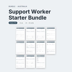 NDIS Support Worker Starter Bundle, 11 Fillable Forms and Excel, Australia