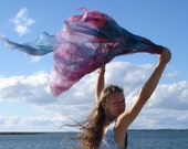 Silk scarf in pink purple and teal - extra light felted scarf - reserved listing for Deborah