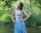 Boho bridesmaid dress - Alternative bridesmaids dress for relaxed wedding - blue beige dress for bohemian wedding