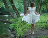White fairy wedding dress - Elven wedding dress from silk and wool - Woodland wedding dress for alternative bride - Silk wedding dress