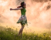 Whimsical wedding dress Colored wedding dress Fairy dress in green and white