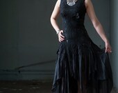 Black wedding dress Alternative wedding dress Goth wedding dress Bohemian wedding dress Boho chic dress Silk wool dress Black felt dress