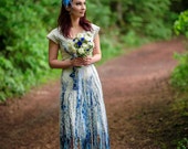 Unique wedding dress with blue braids - Alternative wedding dress felted from pure silk, merino wool and faerie inspiration