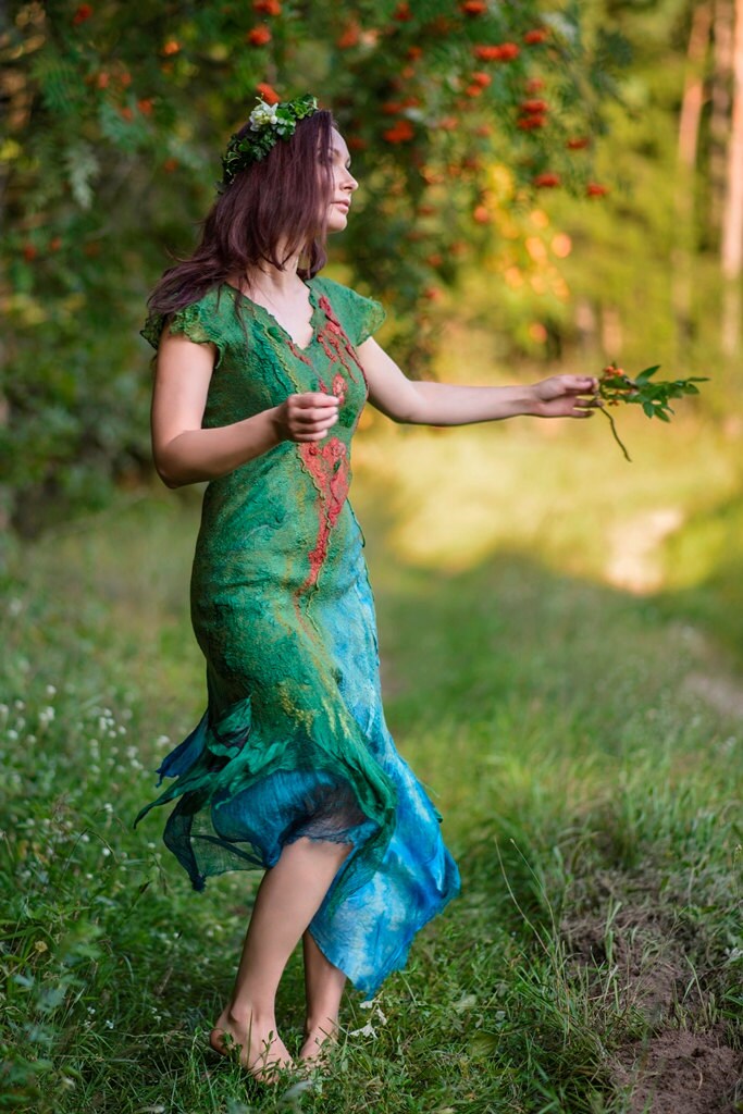 Felted Green Dress Wedding Guest Dress 