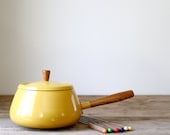 Fondue Pot // Mid Century Mustard Yellow Fondue Pot WIth 6 Skewers