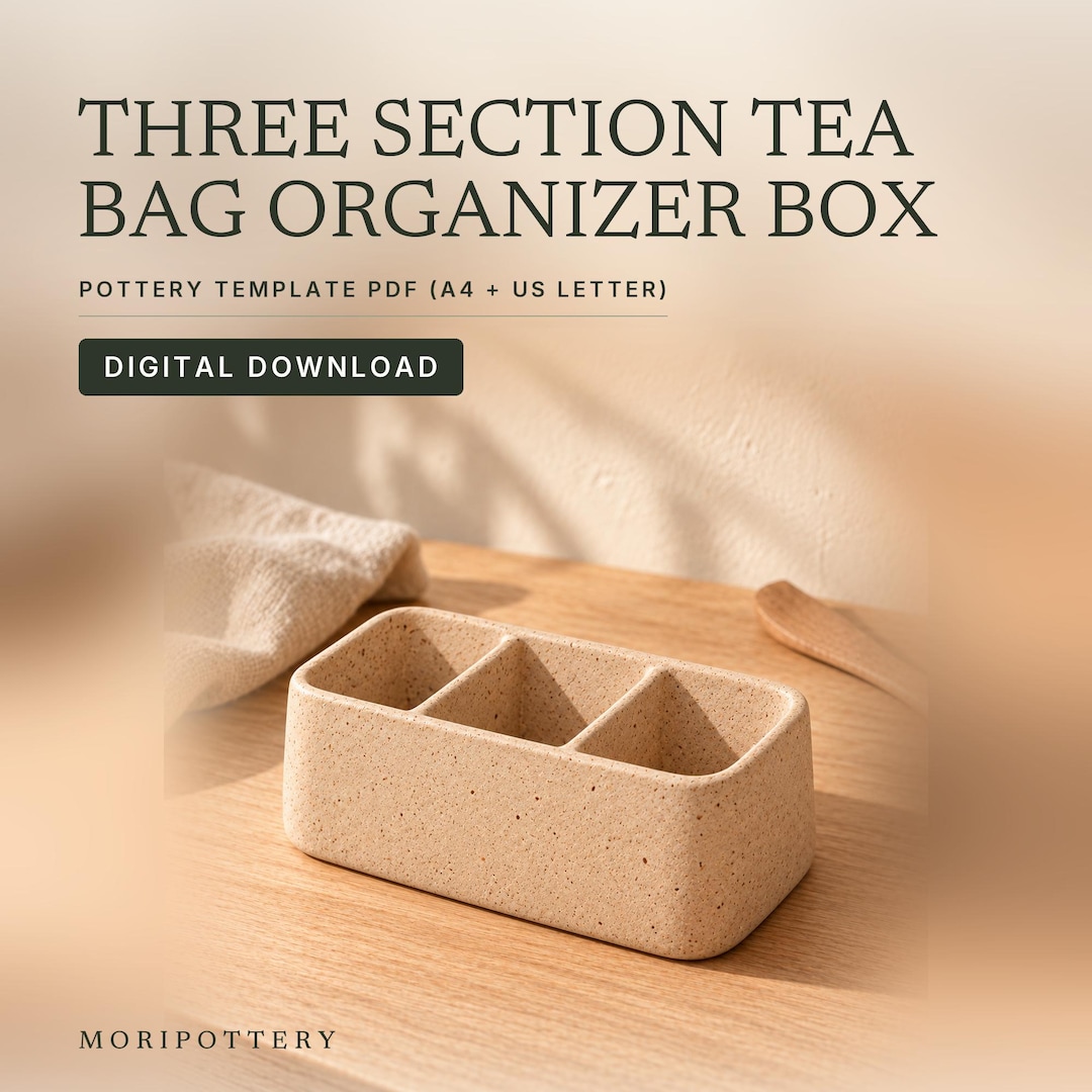 Tea Bag Organizer Pottery Template PDF, Three Section Slab Storage Box ...