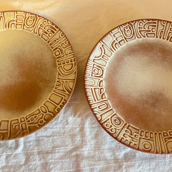 2 Vintage Frankoma Aztec Mayan Dessert Plates Desert Gold