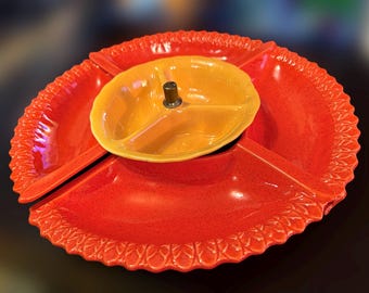 vintage MCM Midcentury California Pottery Chip and Dip Set