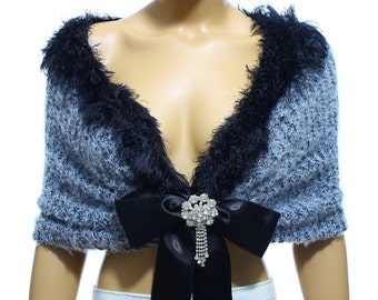 Bridal Shawl Wedding Shawl Bridal Wedding Stole Black White Shawl Hand Knit Shawl Black Capelet Wedding Capelet Bridesmaids Gift Shawl