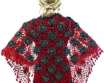 Red Christmas Mohair Shawl Wrap Hand Knit Crochet Shawl, Holiday Gift Ideas Christmas Gifts For Her Mother Girlfriend