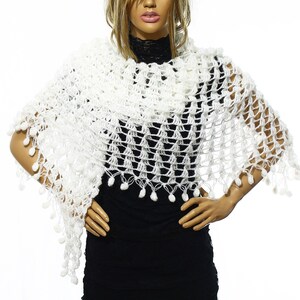 White Wedding Shawl Crochet Bridal Shawl Wrap Fall Winter Wedding Shawls,White Shawl Scarf Capelet, Bridesmaid Shawl, Gift Ideas For Her Mom