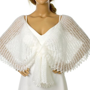 Angora Wool Crochet White Wedding Shawl, Bridal Shawl, Stole, Mohair Wool Crochet Shawl, White Capelet, Wedding Capelet, Bridesmaid Shawl
